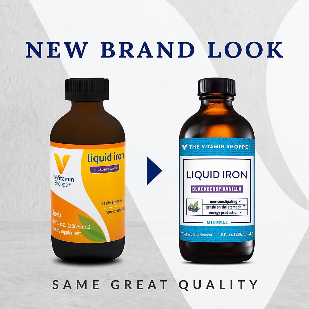 The Vitamin Shoppe Liquid Iron - Easy Absorption BlackBerry Vanilla | Non-Constipating Energy | 16 oz | Gentle Formula