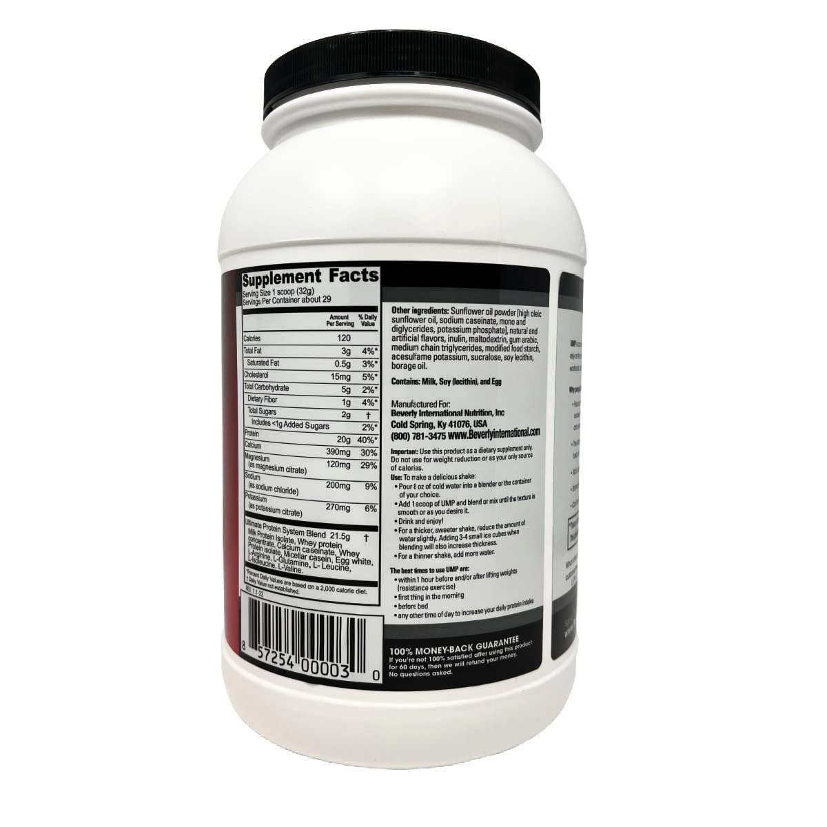 Beverly International UMP Protein Powder, Angel Food Cake. Unique Whey-Casein Ratio Builds Lean Muscle. Easy to Digest. No Bloat. (32.8 oz) 2lb .8 oz