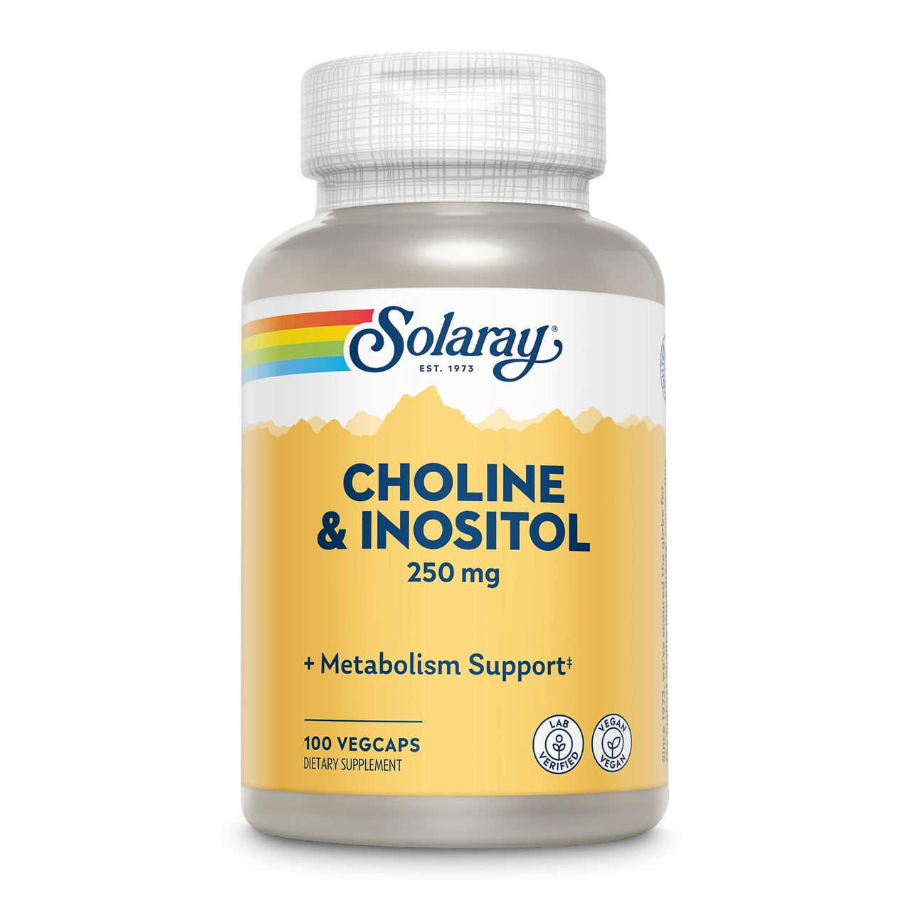 SOLARAY Choline & Inositol 250 mg | Two-Nutrient Combo for Healthy Fat Metabolism, Brain Function Support | 100 VegCaps