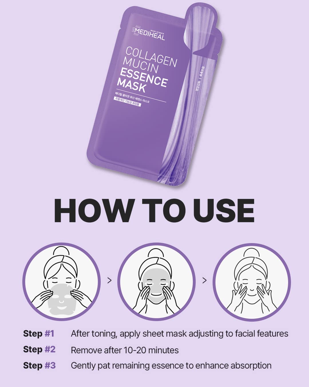 Mediheal Collagen Mucin Essence Facial Mask, Moisturizing & Nourishing Facial Sheet Mask for Stressed Skin, Collagen and Vegan Mucin, Eco-Friendly & Hypoallergenic Cellulose Sheet 15 Sheet