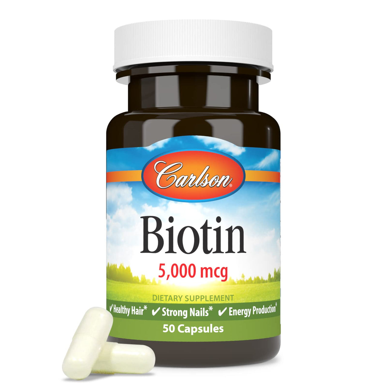 Carlson - Biotin, 5000 mcg, Healthy Hair, Strong Nails & Energy Production, 50 Capsules