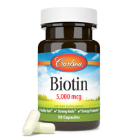 Thumbnail for Carlson - Biotin, 5000 mcg, Healthy Hair, Strong Nails & Energy Production, 50 Capsules