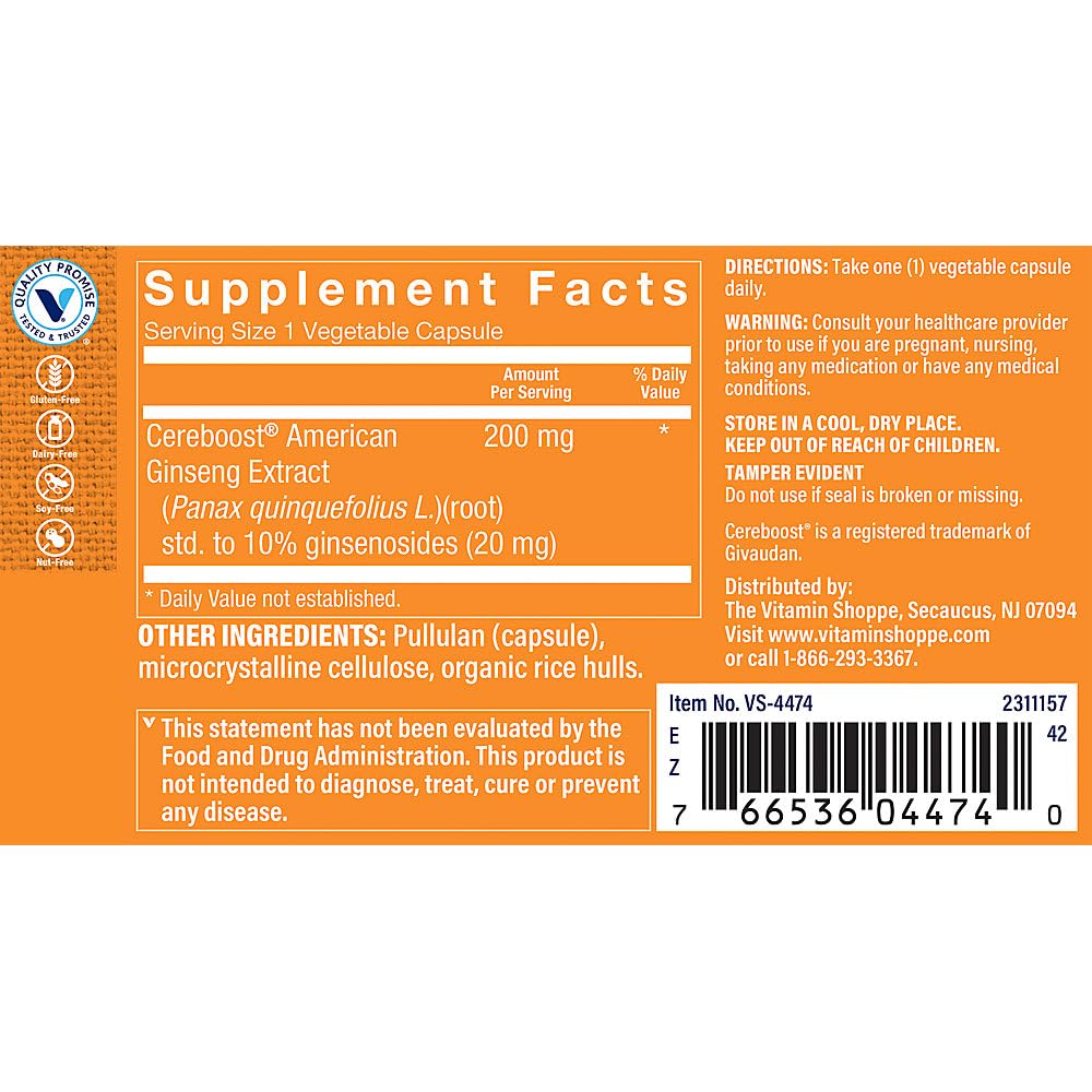 The Vitamin Shoppe Cereboost Supports Memory, Attention, Cognitive Performance, (60 Vegetable Capsules)