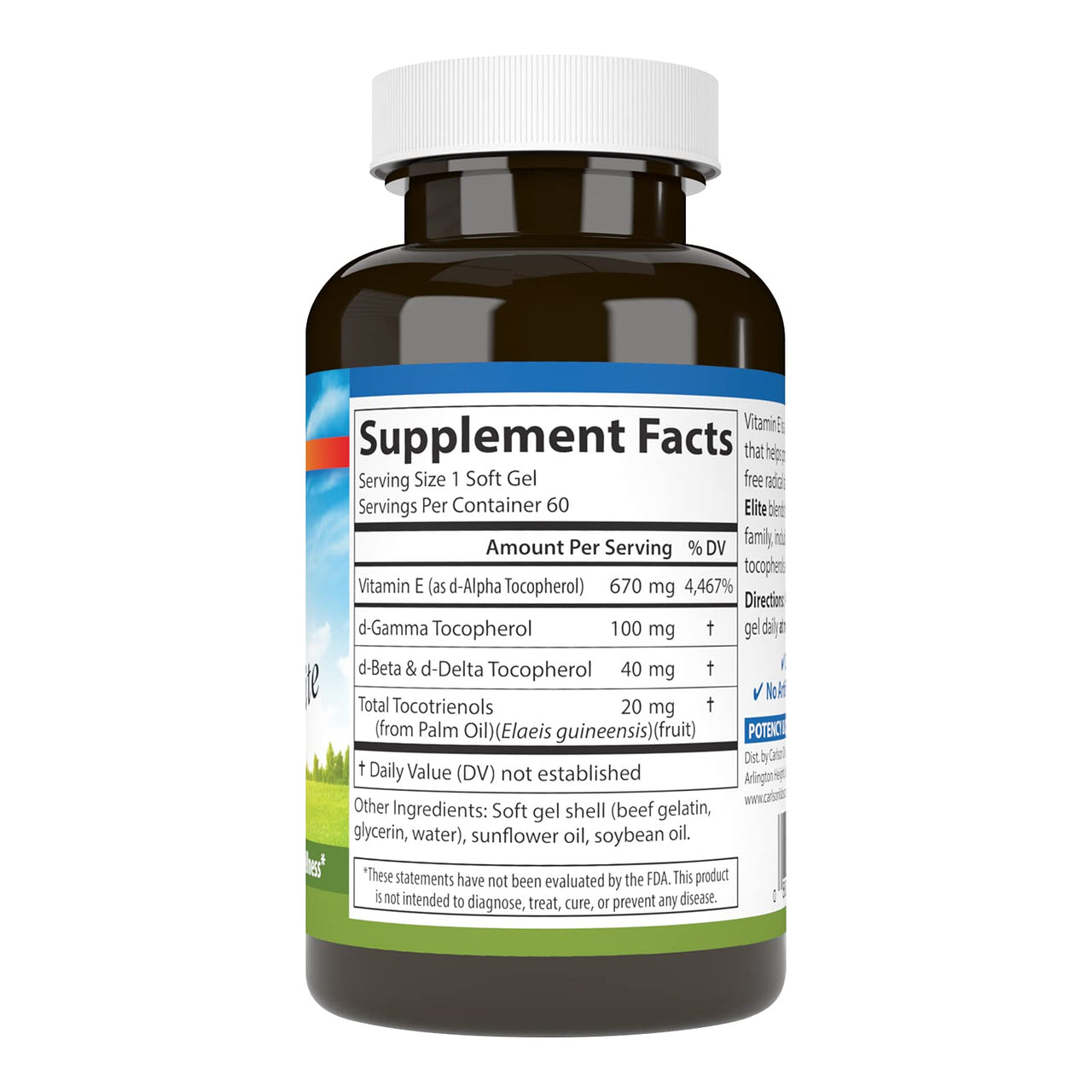 Carlson - E-Gems Elite, 1000 IU (670 mg) Vitamin E with Tocopherols and Tocotrienols, Optimal Wellness, 60 Softgels