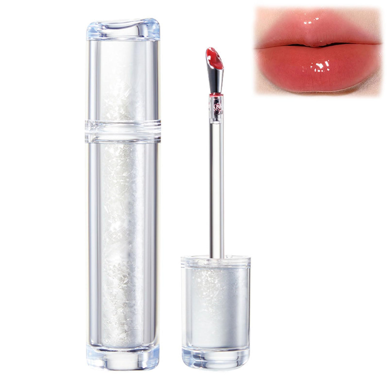 Ice Watery Lip Gloss, Mirror Lip Glazes, Jelly Hydrating Moisturizing Nonstick Transfer Proof Tinted Gloss Liquid Lipstick (02 Iced Strawberry)
