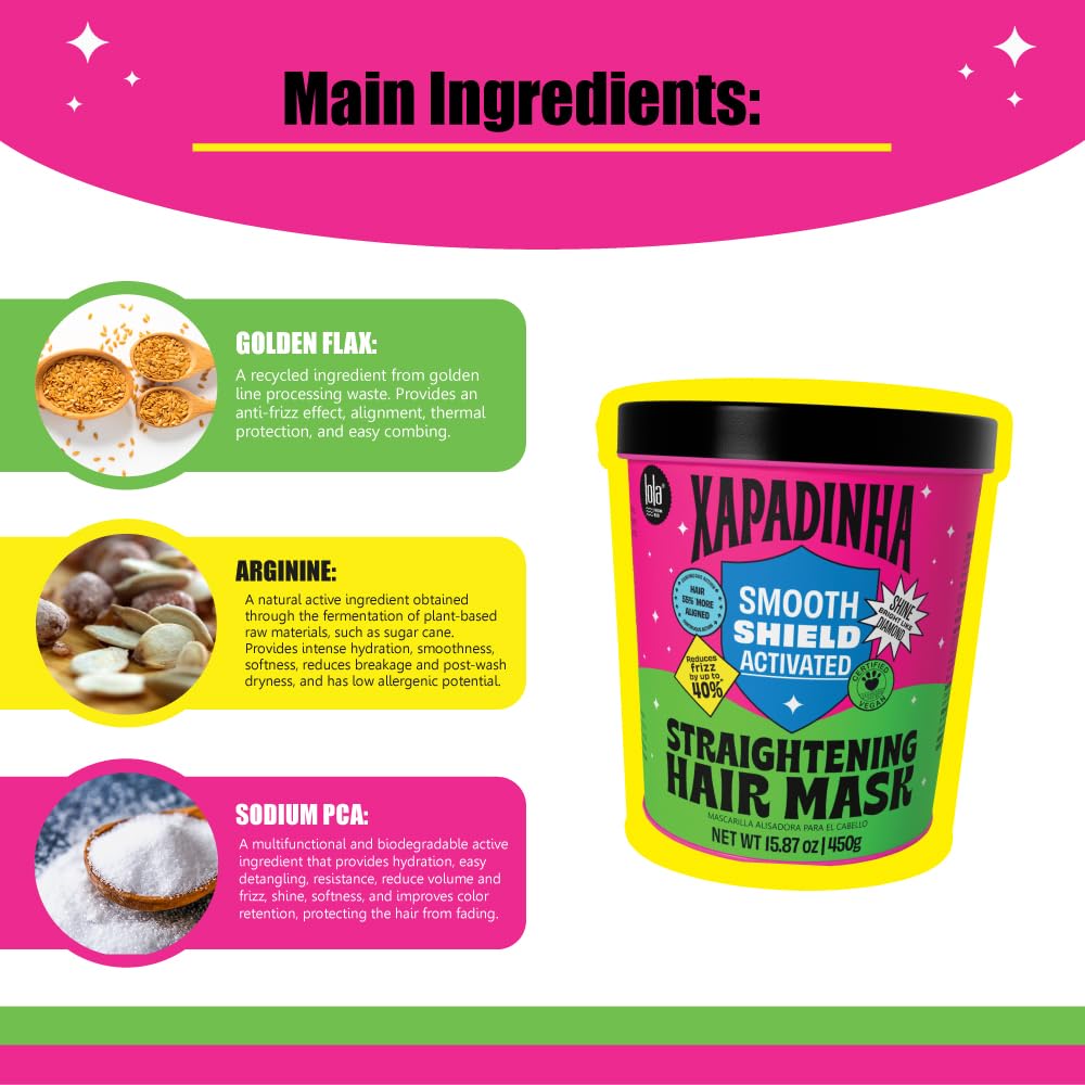 Lola From Rio - Xapadinha - Disciplining Hair Mask For Straight or Straightnened Hair, 55% Alignement, 40% Reduction in Frizz, Intense Shine 15.87 Fl Oz