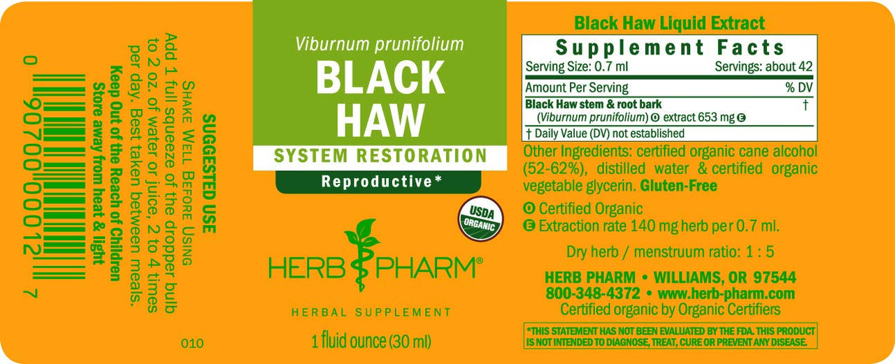 Herb Pharm Certified Organic Black Haw Liquid Extract - 1 Ounce