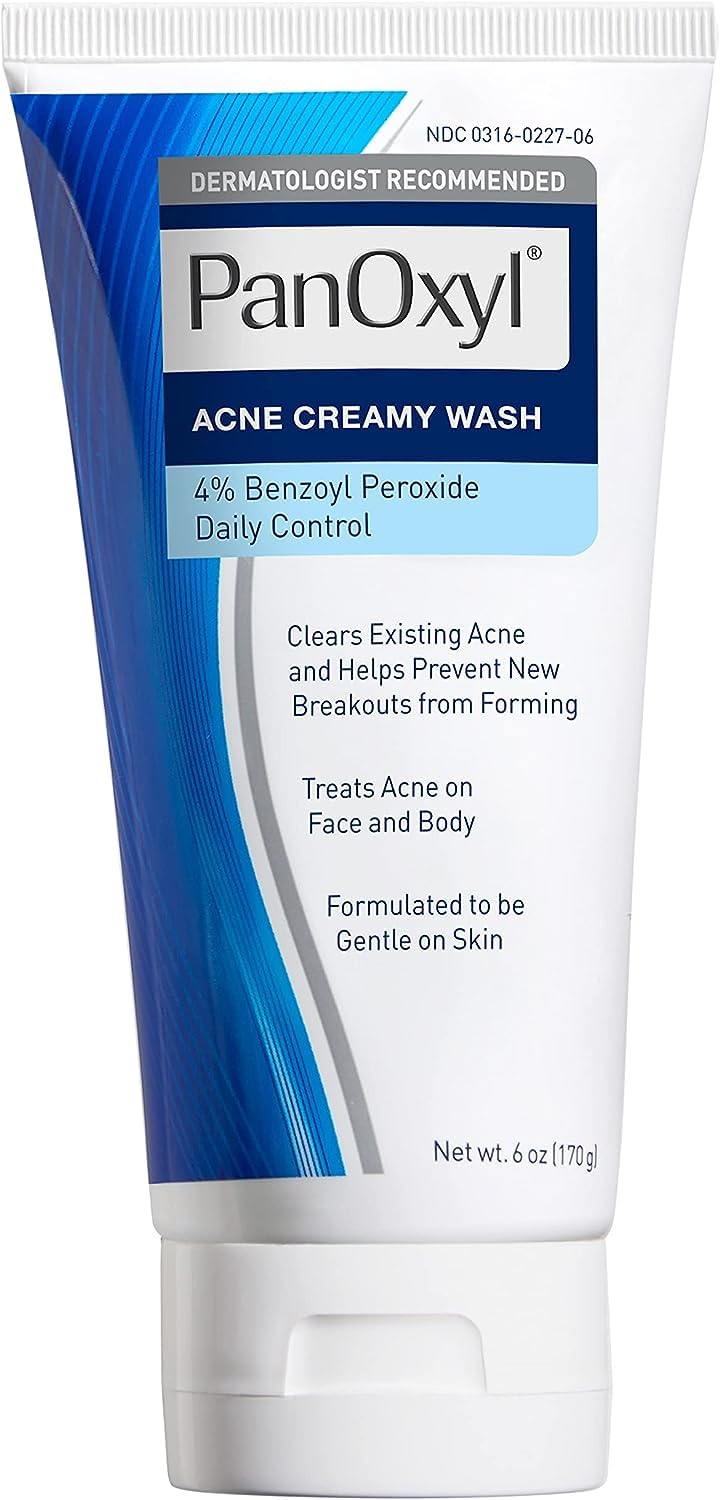 PanOxyl 4 Acne Creamy Wash, 4% Benzoyl Peroxide 6 oz (Pack of 4)