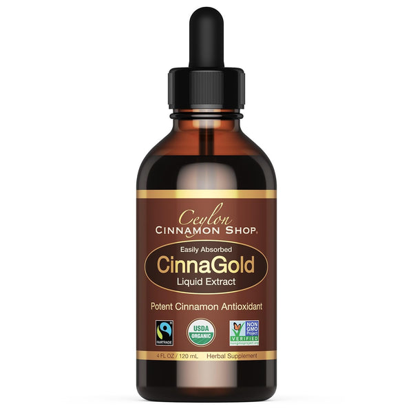 Ceylon Cinnamon Shop CinnaGold™ Organic Ceylon Cinnamon (100% Certified) Supplement, High-Potency Liquid Extract, 4 oz. – Super Antioxidant