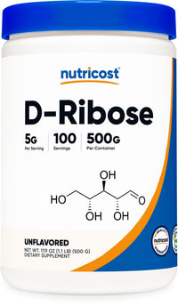 Thumbnail for Nutricost D-Ribose Powder 500 Grams - 5000mg Per Serving, Non-GMO (500 Grams)