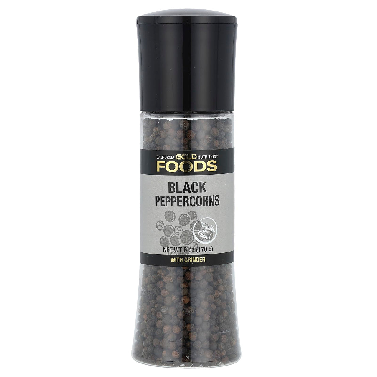 California Gold Nutrition FOODS - Black Peppercorns Grinder, 6 oz (170 g)