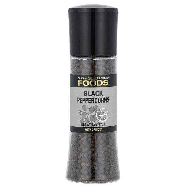 California Gold Nutrition FOODS - Black Peppercorns Grinder, 6 oz (170 g)