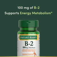 Thumbnail for Nature's Bounty Vitamin B, B-2 Vitamin 100mg as Riboflavin Supplement, Aids Energy Metabolism, 100 Vegetarian Coated Tablets, 100 Day Supply