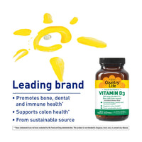Thumbnail for Country Life Vitamin D3 10,000 IU – High Potency, Non-Fish Source | Bone, Immune & Colon Health Support | 60 Softgels | Certified Gluten-Free, Clean Formula with MCT Oil for Better Absorption