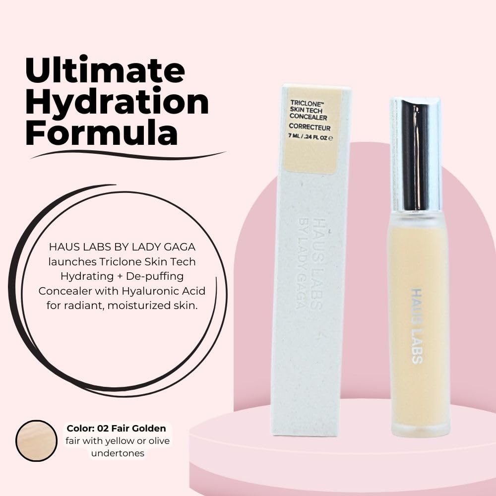HAUS LABS BY LADY GAGA Triclone Skin Tech Hydrating + De-puffing Concealer with Fermented Arnica 02 Fair Golden