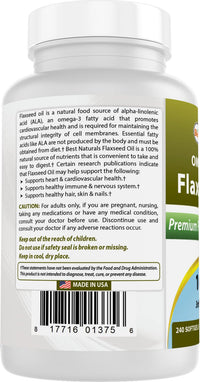 Thumbnail for Best Naturals Flaxseed Oil 1000 mg 240 Softgels - Omega-3-6-9 for Heart Health