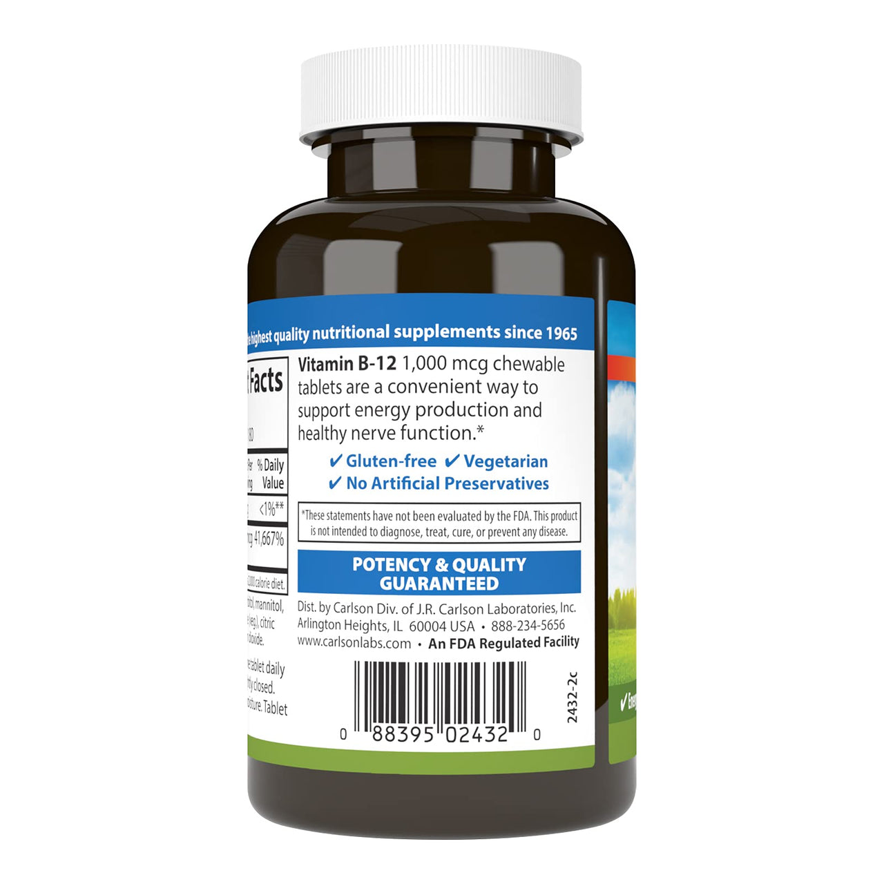 Carlson - Chewable B-12, 1000 mcg, Energy Production, Nerve Function & Optimal Wellness, Lemon, 180 tablets