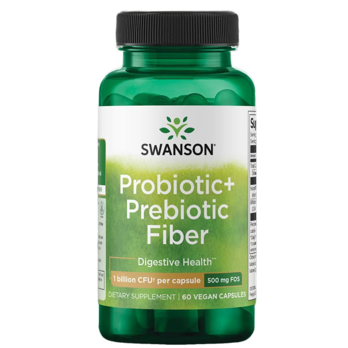Swanson Prebiotic + Probiotic Fiber - Natural Supplement Promoting Digestive System & Immune Health Support - Aids Regularity & GI Tract Health - (60 Capsules, 500 Million CFU Each)
