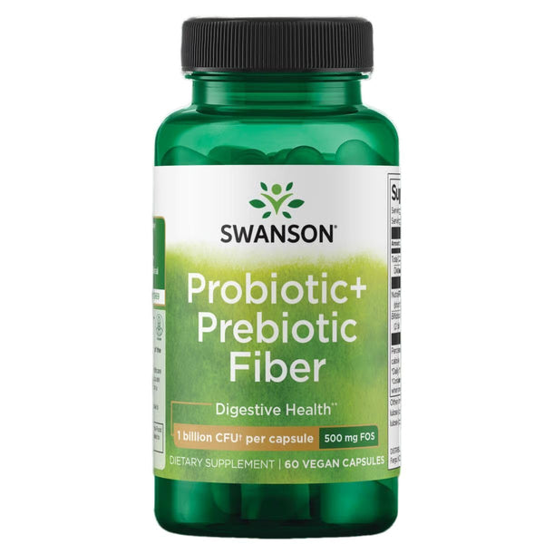 Swanson Prebiotic + Probiotic Fiber - Natural Supplement Promoting Digestive System & Immune Health Support - Aids Regularity & GI Tract Health - (60 Capsules, 500 Million CFU Each)