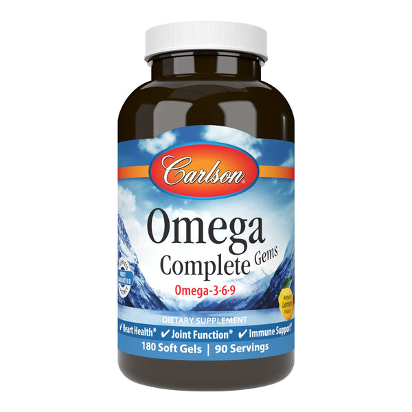 Carlson - Omega Complete Gems, Omega-3-6-9, Wild Caught, Sustainably Sourced, Heart Health, Joint Function & Immune Support, 180 Softgels
