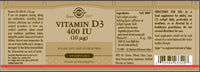 Thumbnail for Solgar, Vitamin D3 (Cholecalciferol) 400 Iu, 100 Count