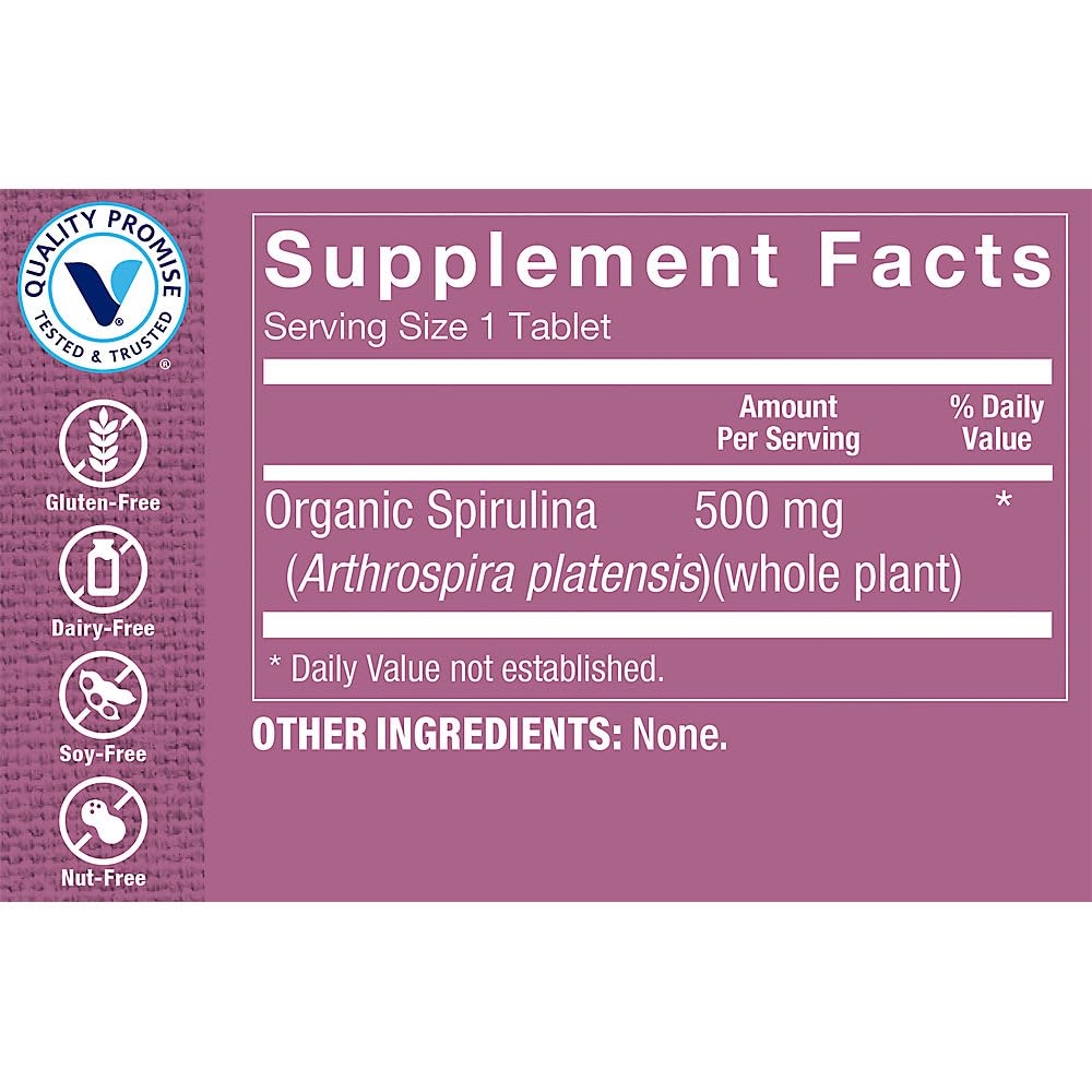 The Vitamin Shoppe Organic Spirulina Blue-Green Microalgae Superfood 500 (200 Tablets)