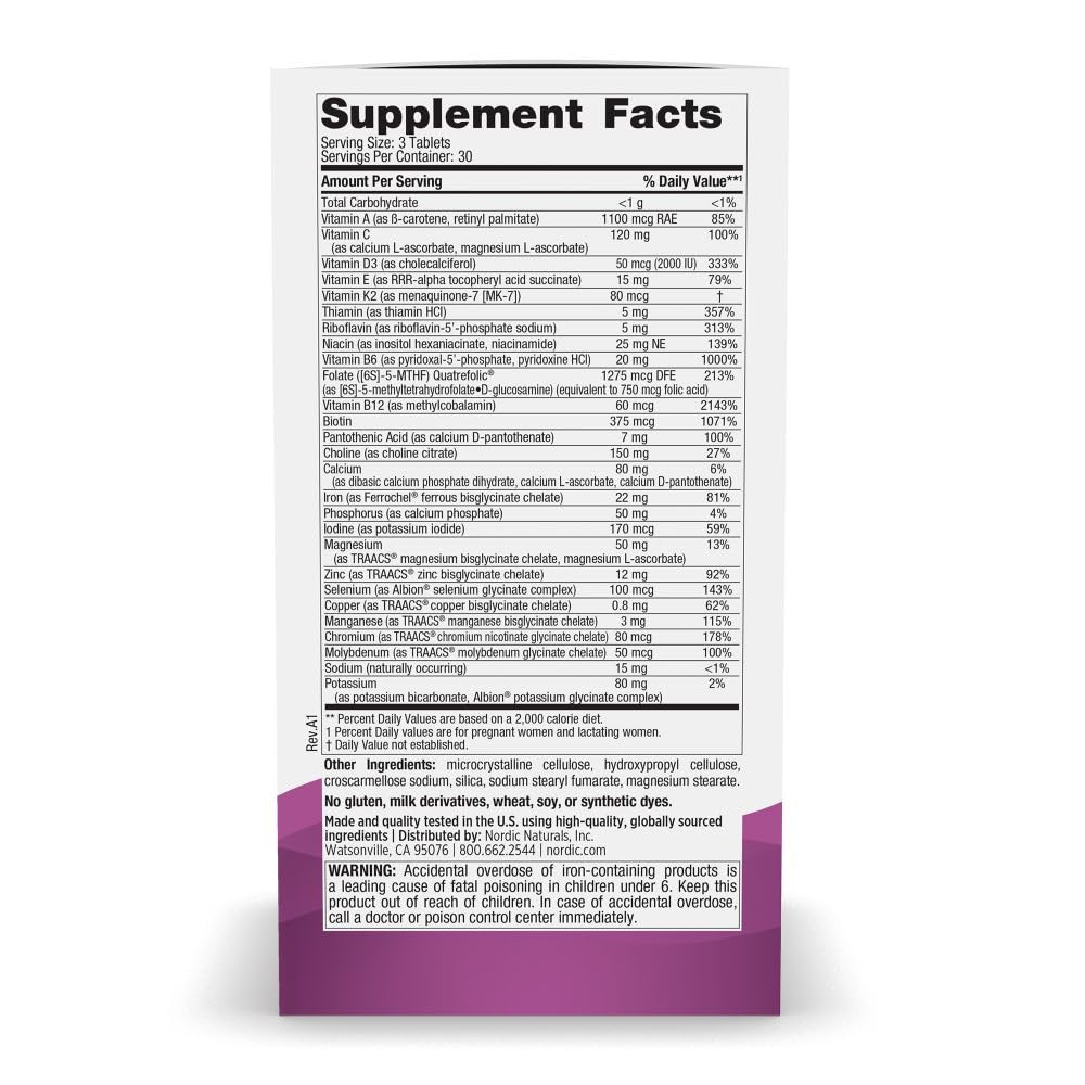 Nordic Naturals Vegetarian Prenatal Multivitamin Minis - 90 Easy to Swallow Tablets - Highly Absorbable Multivitamin and Mineral Supplement to Support Pregnancy - Non-GMO, 30 Servings