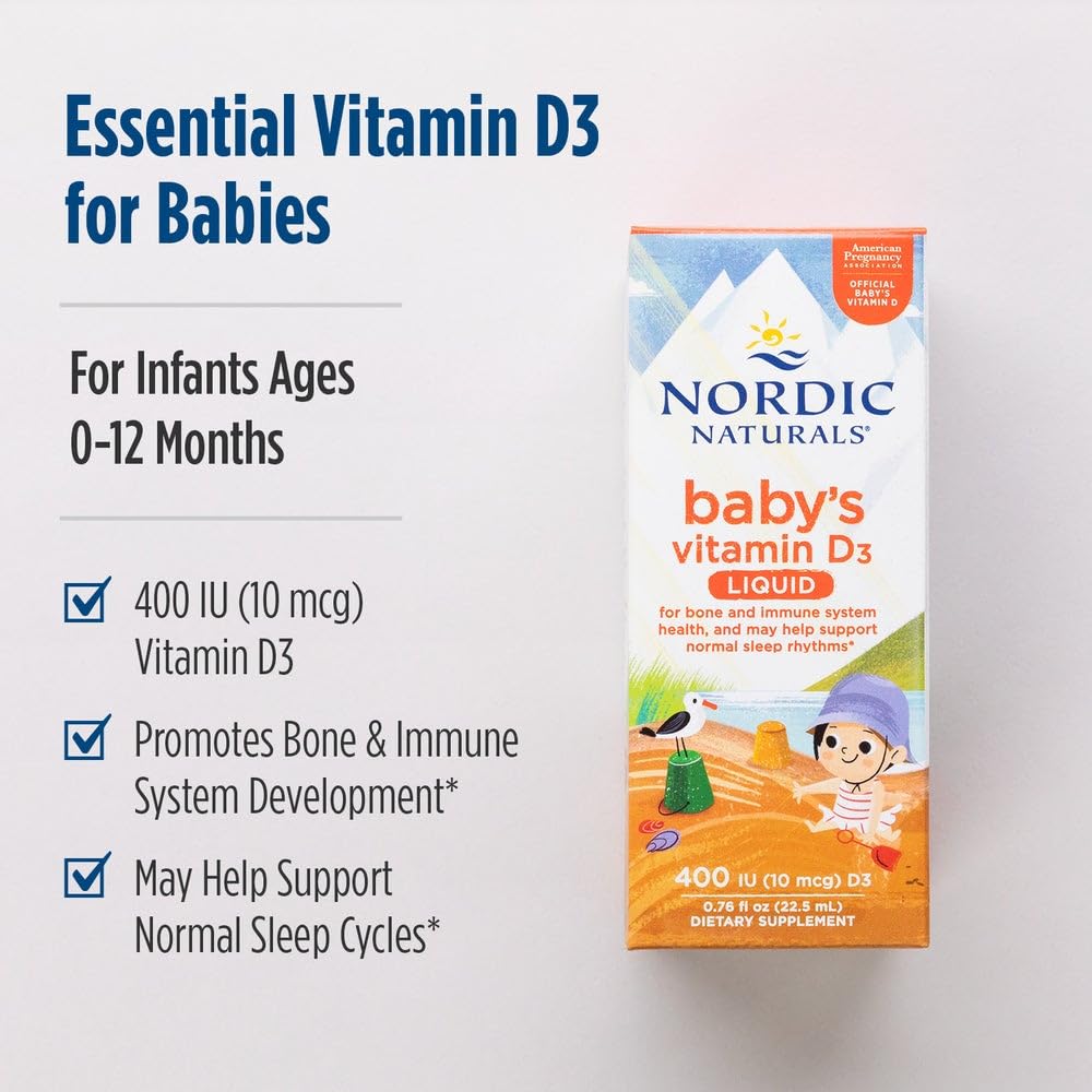 Nordic Naturals Baby’s Vitamin D3, Unflavored - 0.76 oz - 400 IU Vitamin D3 - Healthy Bones, Immune System Support, Normal Sleep Rhythms - Non-GMO, Certified Vegetarian - 90 Servings