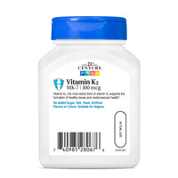 Thumbnail for 21st Century Healthcare Vitamin K2 (MK-7) 100 mg Vegetarian Capsules, 110 Count