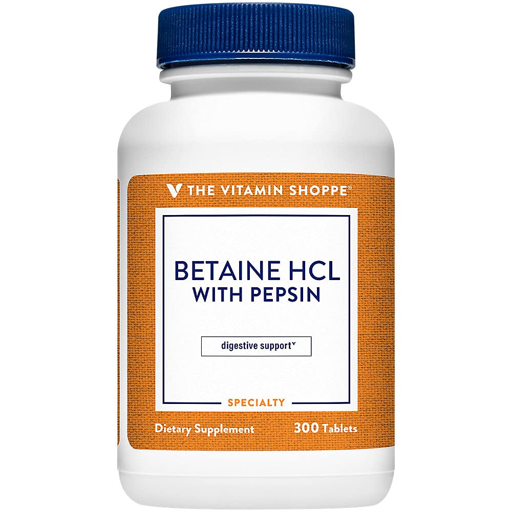 The Vitamin Shoppe Betaine HCL with Pepsin 600MG, to Support Digestion & Absorption of Nutrients (300 Tablets)