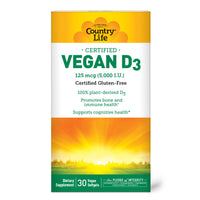 Thumbnail for Country Life Vegan D3 5000 IU – Plant-Derived Vitamin D3 from Lichen – High Potency Immune & Bone Support – Certified Vegan, Gluten-Free, Non-GMO – 30 Softgels