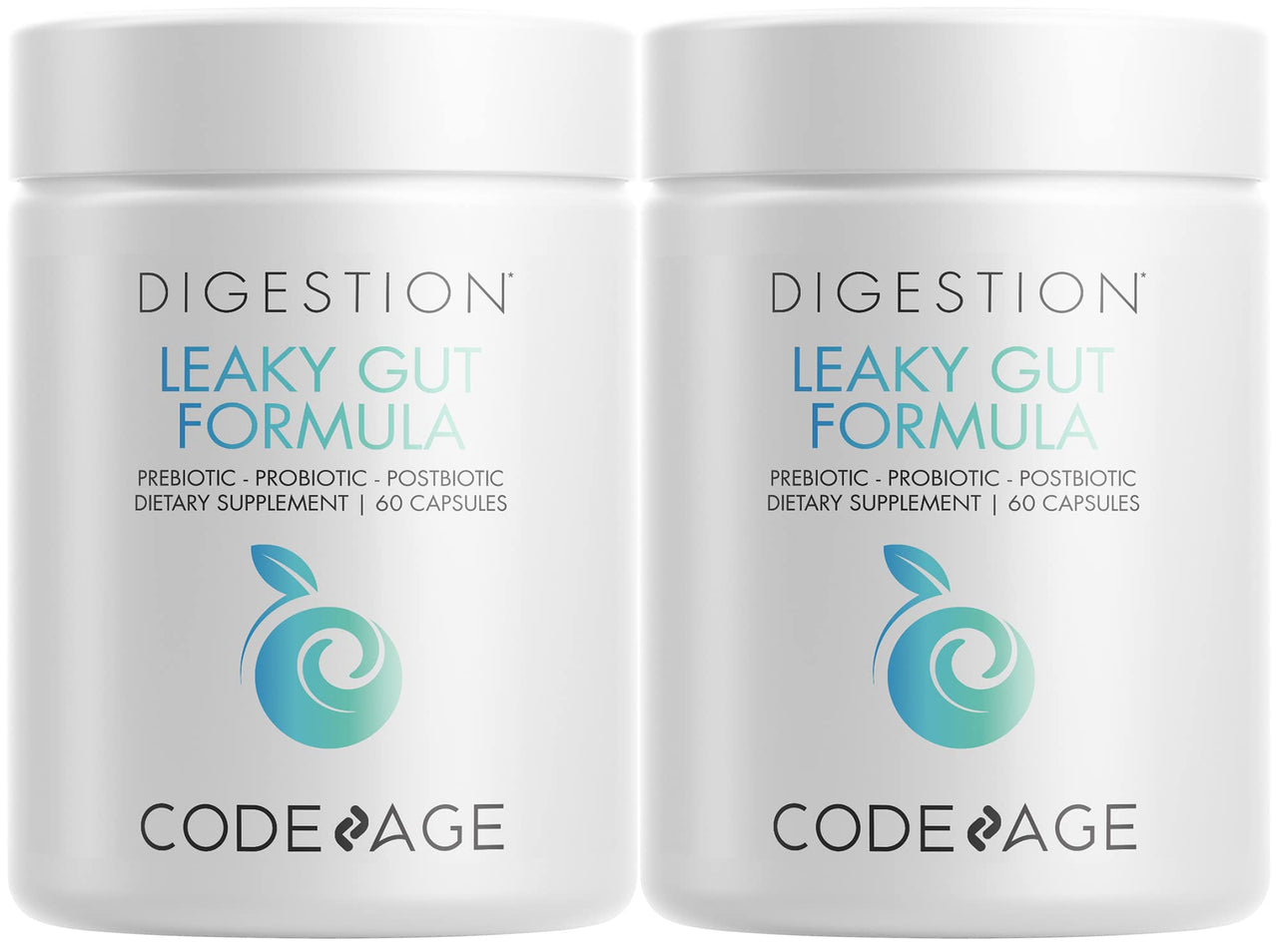 Codeage Leaky Gut, L-Glutamine for Gut Health Support, N-Acetylglucosamine Supplement, Probiotic, Butyric Acid, Polyphenols, Quercetin, DGL, Berberine, BioPerine, Cinnamon, Vegan, Non-GMO - 2 Pack