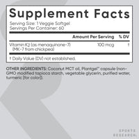 Thumbnail for Sports Research® Vitamin K2 as MK-7 100mcg with Coconut MCT Oil - 60 Veggie Softgels (2 Month Supply) Vegan Certified, Non-GMO Verified, Gluten & Soy Free