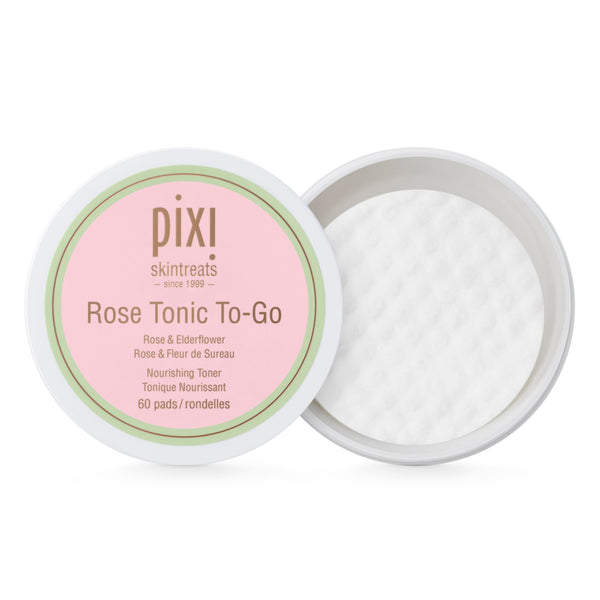 Pixi Rose Tonic to-Go, Nourishing Rose Flower Water, Toning & Moisturizing, Alcohol-Free Daily Hydrating Toner Pads On The Go, 60 Pads