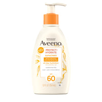 Thumbnail for Aveeno Protect + Hydrate Sunscreen Moisturizing Body Lotion with Prebiotic Oat, Broad Spectrum SPF 60, Paraben, Oxybenzone & Oil Free, Weightless, Water & Sweat Resistant for Sensitive Skin, 12 Fl Oz
