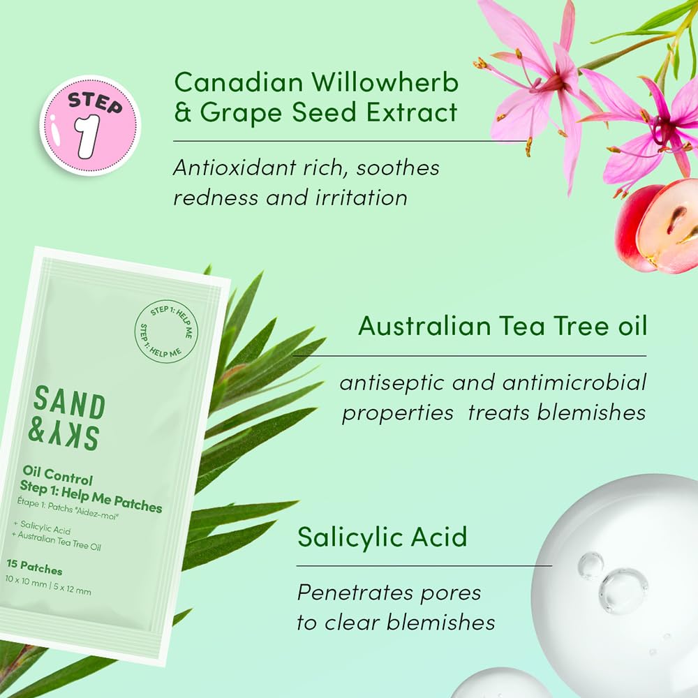 Sand & Sky Oil Control Dual Action Hydrocolloid Pimple Patches with Salicylic Acid & Centella - Blemish Spot Formula, 75 Count, For Whiteheads & Red Pimples