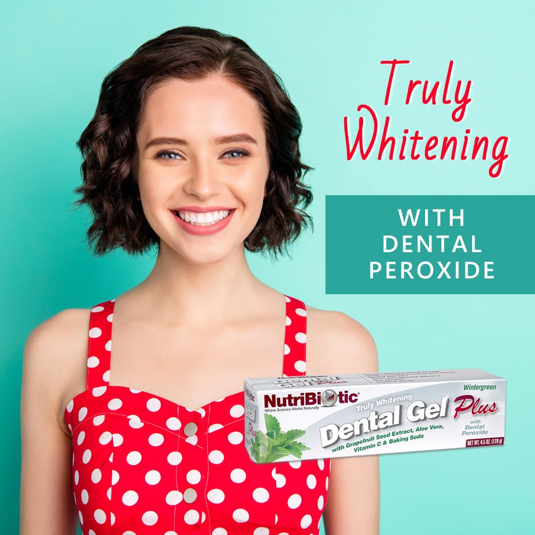 NutriBiotic – Dental Gel Plus, Truly Whitening, Wintergreen, 4.5 Oz | with GSE, Aloe, Vitamin C, Baking Soda & Dental Peroxide | Support Healthy Teeth & Gums | Fluoride-Free