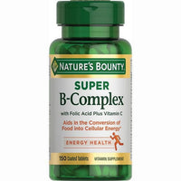 Thumbnail for Nature's Bounty Super B-complex with Folic Acid Plus Vitamin C, 300 Tablets (2 X 150 Count Bottles)