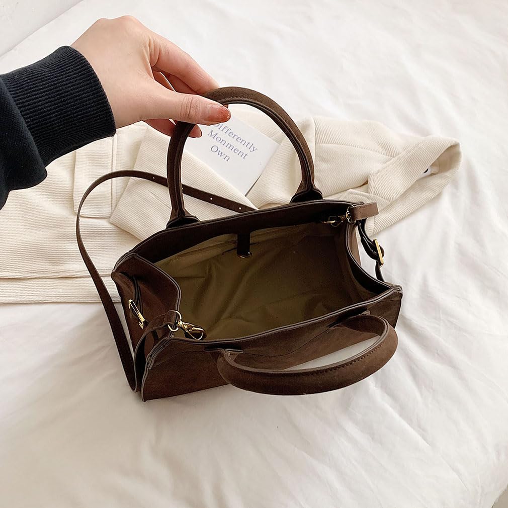 Covelin Women's Retro Suede Tote Bag Ladies' Fashion Shoulder Handbag Top Handle Purse Small Black