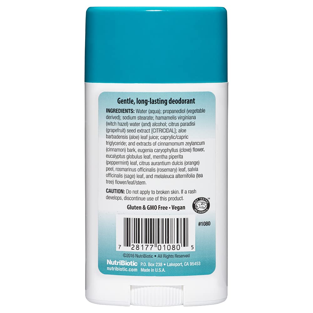 NutriBiotic Deodorant, Tea Tree with GSE, 2.6 Ounce Stick | with Witch Hazel, Grapefruit Seed Extract, Aloe, Tea Tree & Peppermint | Vegan & Free of Aluminum, Paraben, Phthalates, Gluten & GMOs