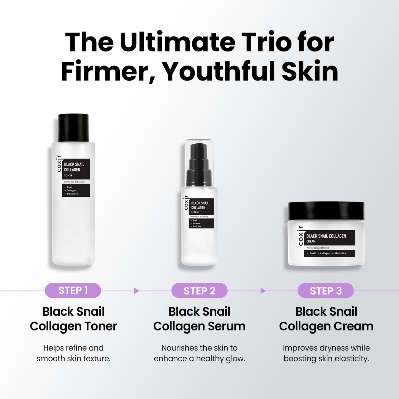 coxir Black Snail Collagen Serum – Concentrated Snail Mucin Essence for Skin Resilience, Hydration & Smooth Texture | Lightweight Korean Facial Serum for Daily Moisture Care(1.69 fl.oz)