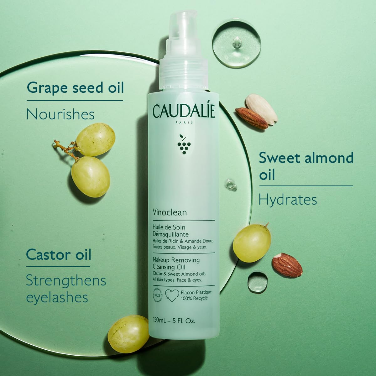Caudalie Vinoclean Makeup Removing Cleansing Oil, Waterproof Makeup Remover - 150 mL