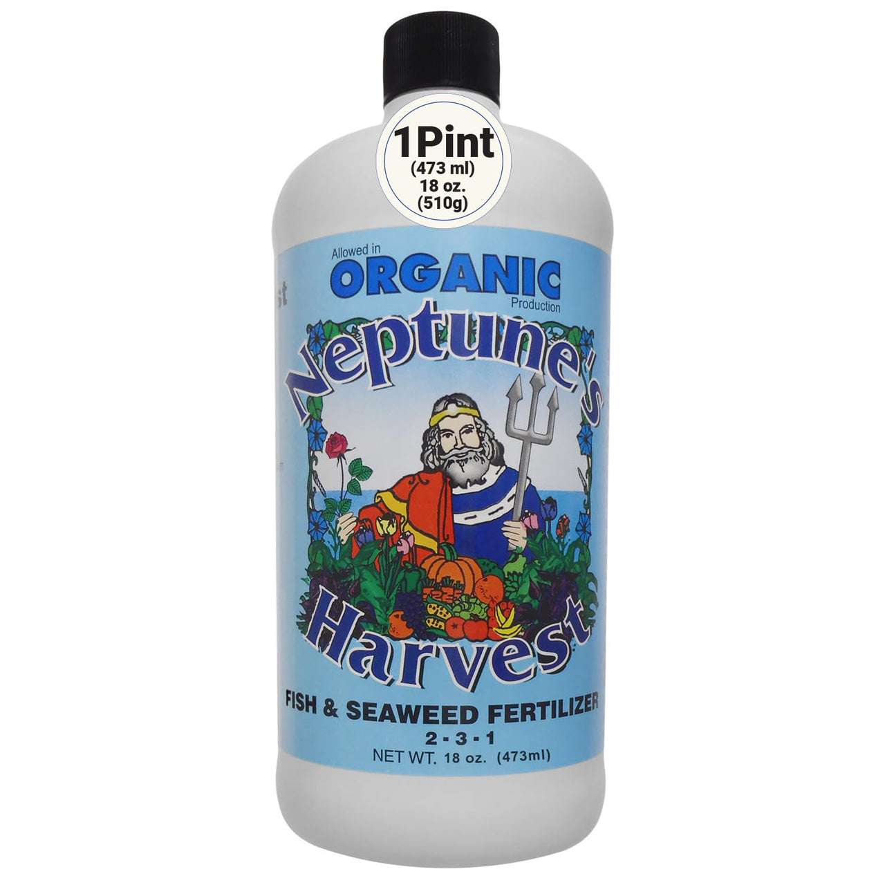 Neptune's Harvest Fish & Seaweed Liquid Fertilizer (2-3-1) - 18oz Pint - Plant Food for Garden - Indoor & Outdoor Organic Plant Fertilizer for Vegetables, Flowers, Fruit, Trees & Lawns