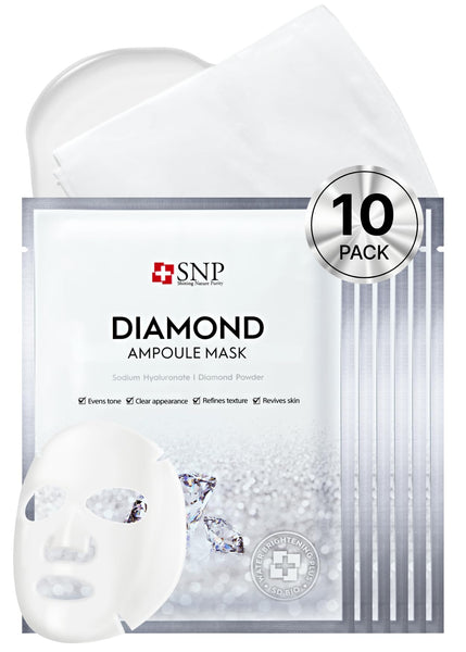 [K Beauty Snp] Diamond Ampoule Sheet Mask | Tightening, Hydrating, and Nourishing with Real Diamonds for All Oily Skin Types | Korean Face Mask Skincare | Facial Moisturizing | 10 Sheets