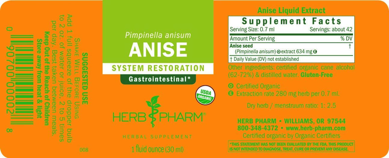Herb Pharm Certified Organic Anise Liquid Extract for Digestive Support, 1 Fl Oz (Pack of 1) 1 Fl Oz
