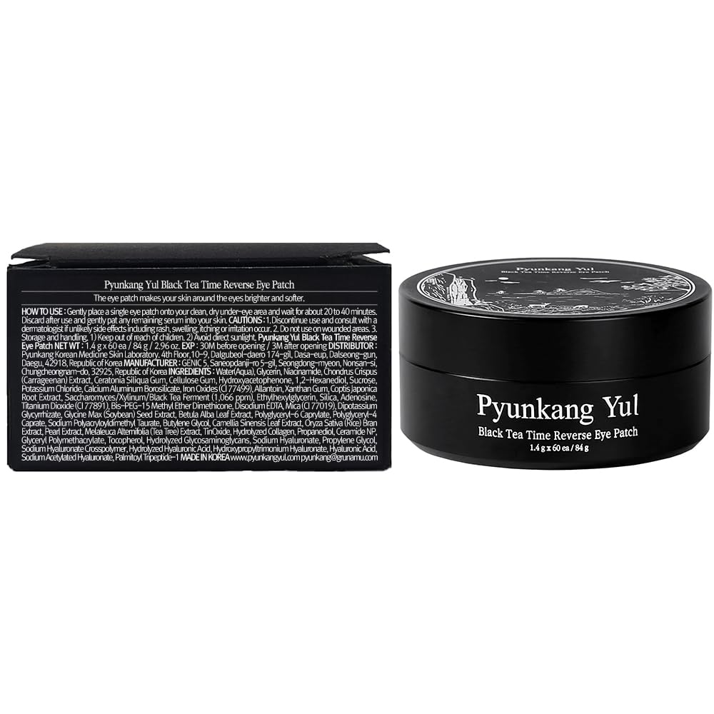 Pyunkang Yul PKY Black Tea Time Reverse Eye Patch for Anti-Aging, Deep Nourishing with Low-Molecular Collagen, Dark Circles & Fine Line Care with Kombucha, Korean Skincare (30 Pairs)
