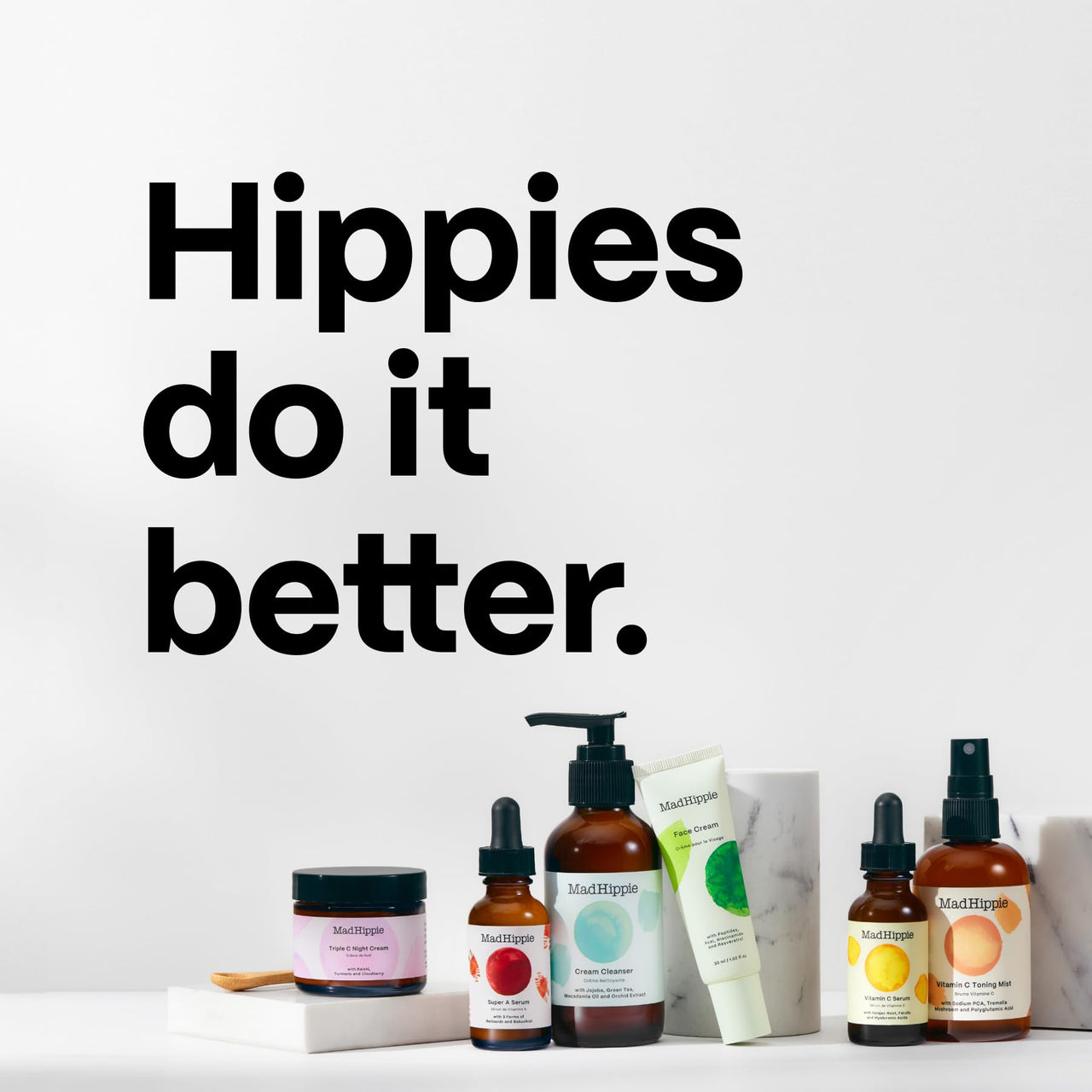 Mad Hippie Travel Essentials – Vitamin C Serum, Triple C Night Cream, Super A Serum + Jelly Cleanser in a 100% Recycled Toiletries Bag, Cruelty-Free, Skin Care