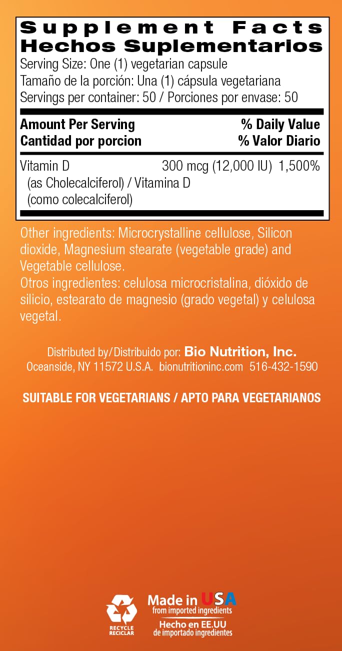 Bio Nutrition D3 12000 Iu Vegi-Caps, 50 Count