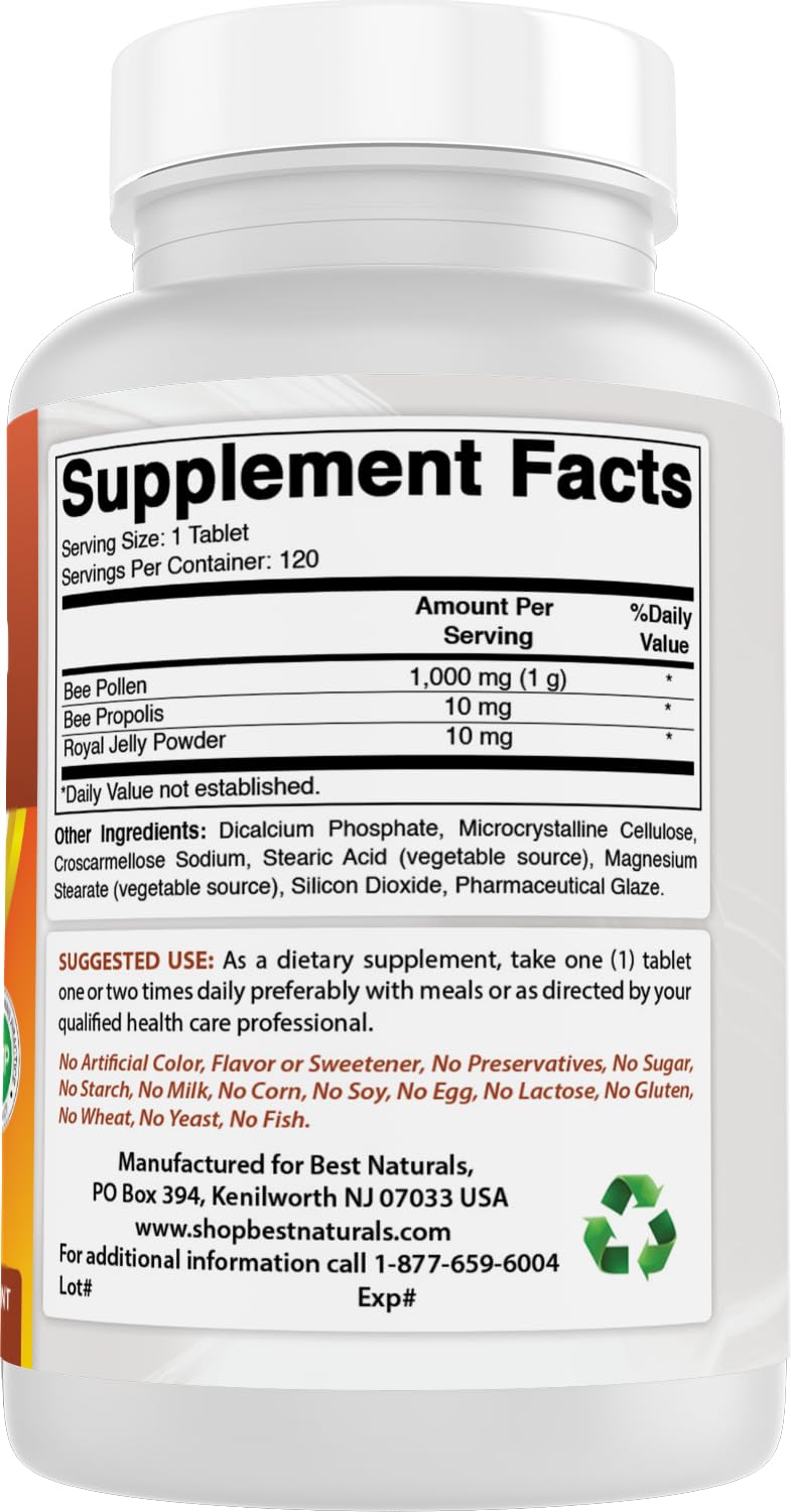 Best Naturals Bee Pollen Complex 1000 mg 120 Tablets