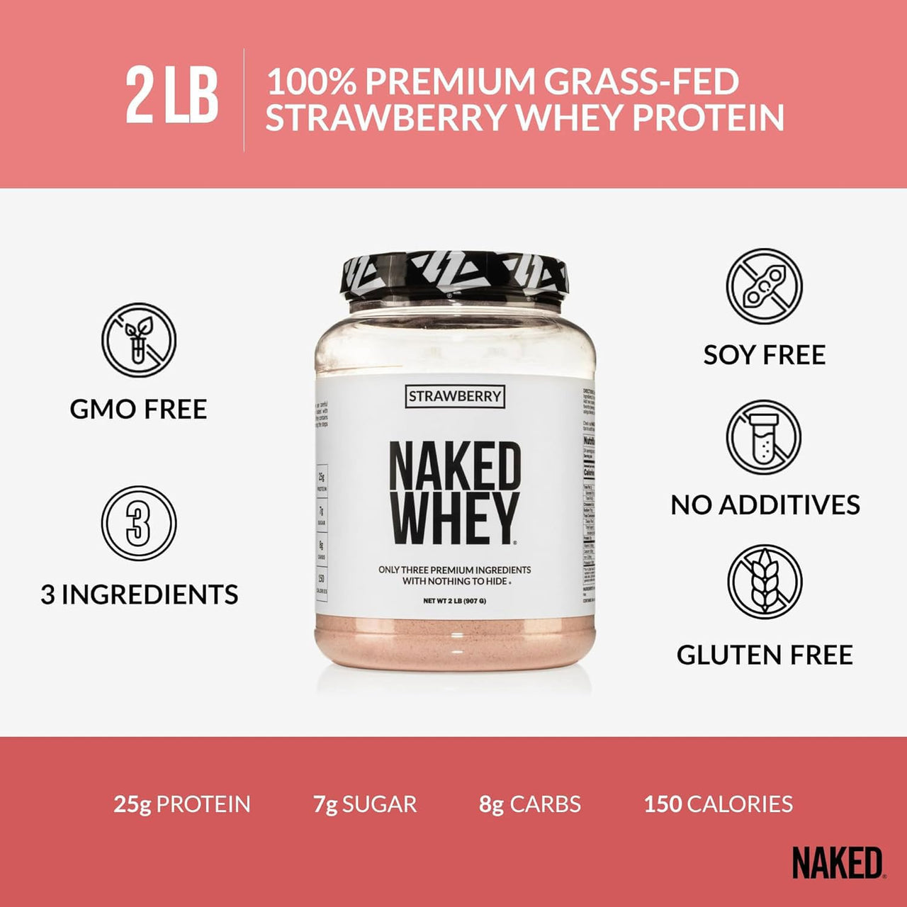 NAKED Strawberry Whey Protein Powder (24 Servings) Collagen Peptides Protein Powder 20oz (60 Servings) – Grass-Fed; Pasture-Raised; Non-GMO; Gluten Free; Keto; Paleo Friendly